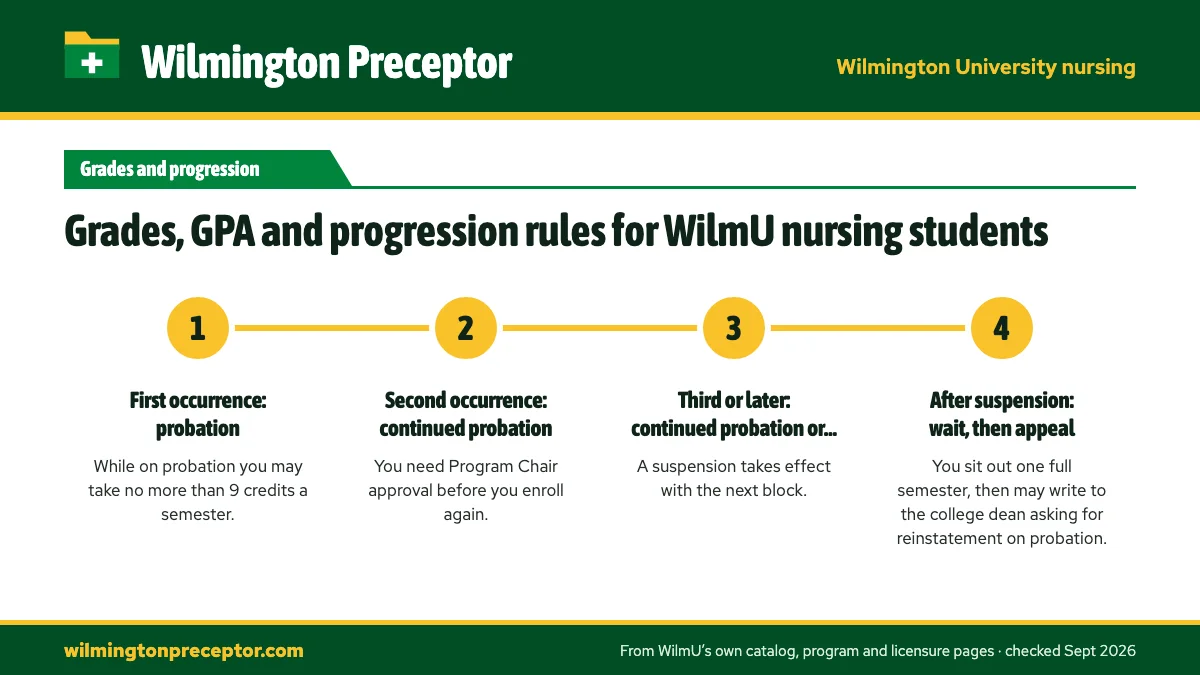 Numbered steps. Probation, continued probation and suspension: 1 First occurrence: probation; 2 Second occurrence: continued probation; 3 Third or later: continued probation or suspension; 4 After suspension: wait, then appeal.